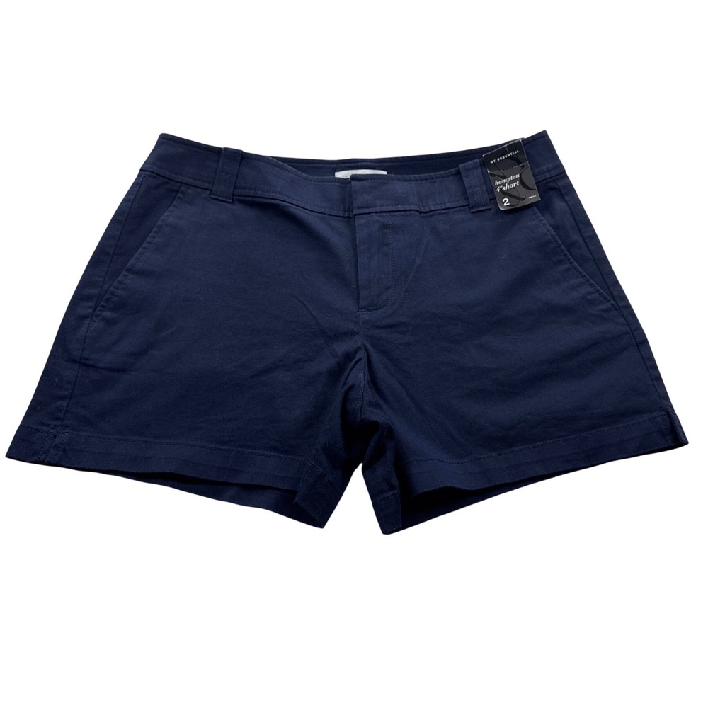 NWT NY&C Hampton Navy Blue Chino Shorts Women Sz 2 Mid Rise Preppy Office Casual
